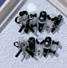 10Pcs Handmade Dark Black Y2K Press On Nails, Sweet Cool False Nails with Diamond & Metal Decor for Hot Girls