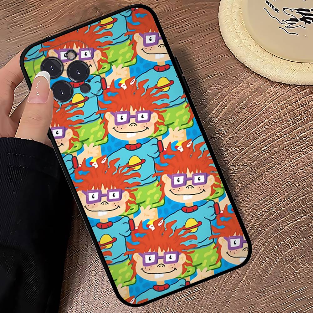 

Funny Cartoon R-Rugrat Phone Case For IPhone 17 16 15 14 13 12 11 Pro Max Plus Mini Silicone Black Cover iPhone 16 plus