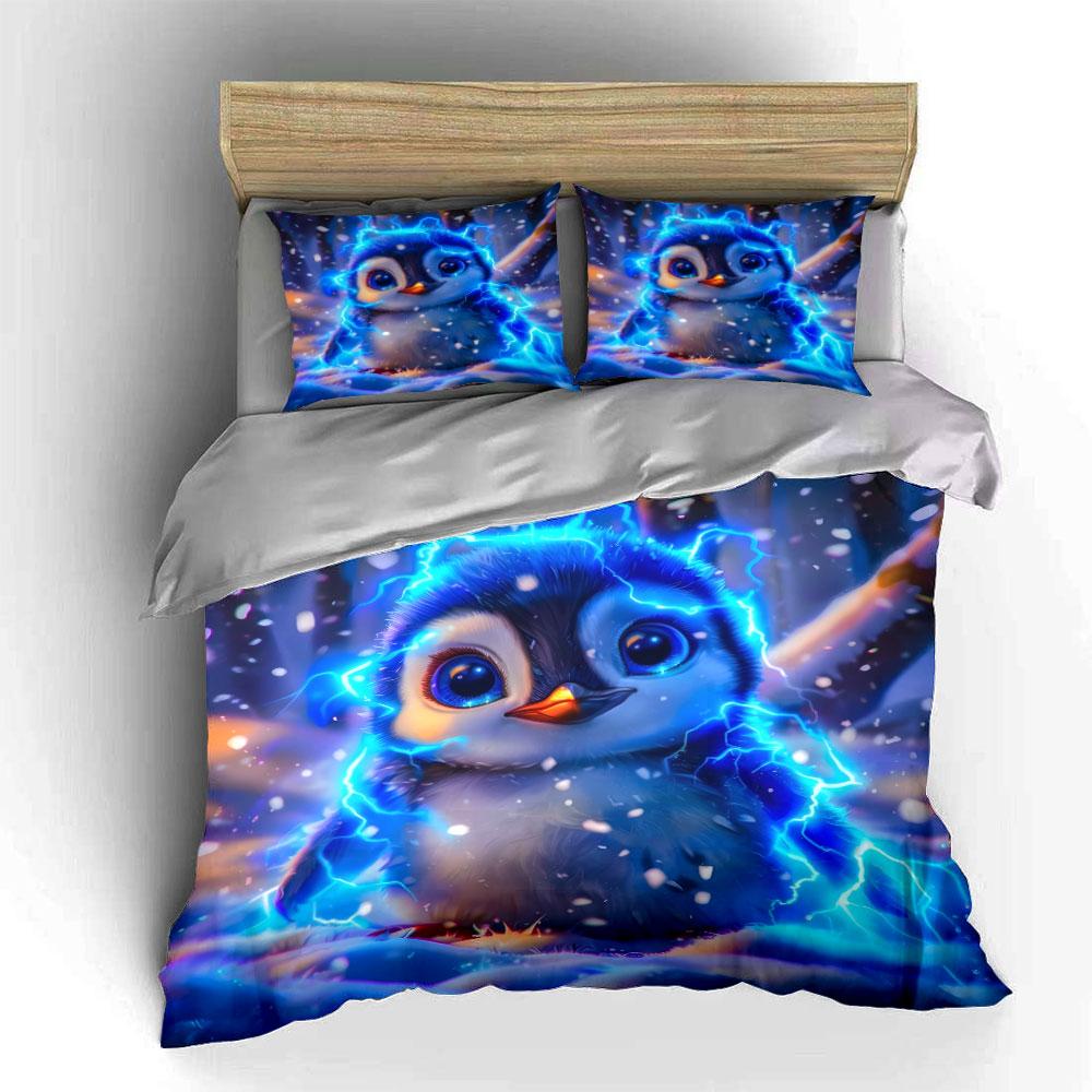 Electric Penguin Art Set Decor Soft Comfortable Duvet Cover Bedding Set Included 1*Duvet Cover & 2*Pillowcases, Gift