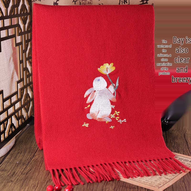Double-Sided Suzhou Embroidery Pure Wool Scarf - Chinese Style for Mature & Elderly