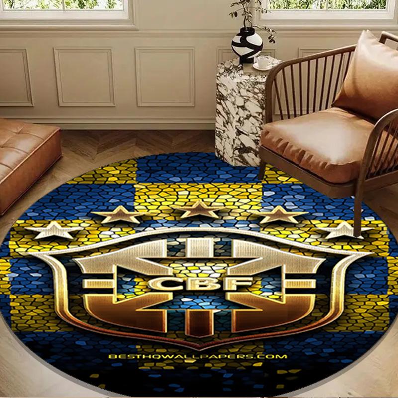 1PC rug Brazilian Football Crest Round mat Home Decor, Chair rug For livingroom,Bedroom, doormat home decor Birthday Gift Christmas Gifts