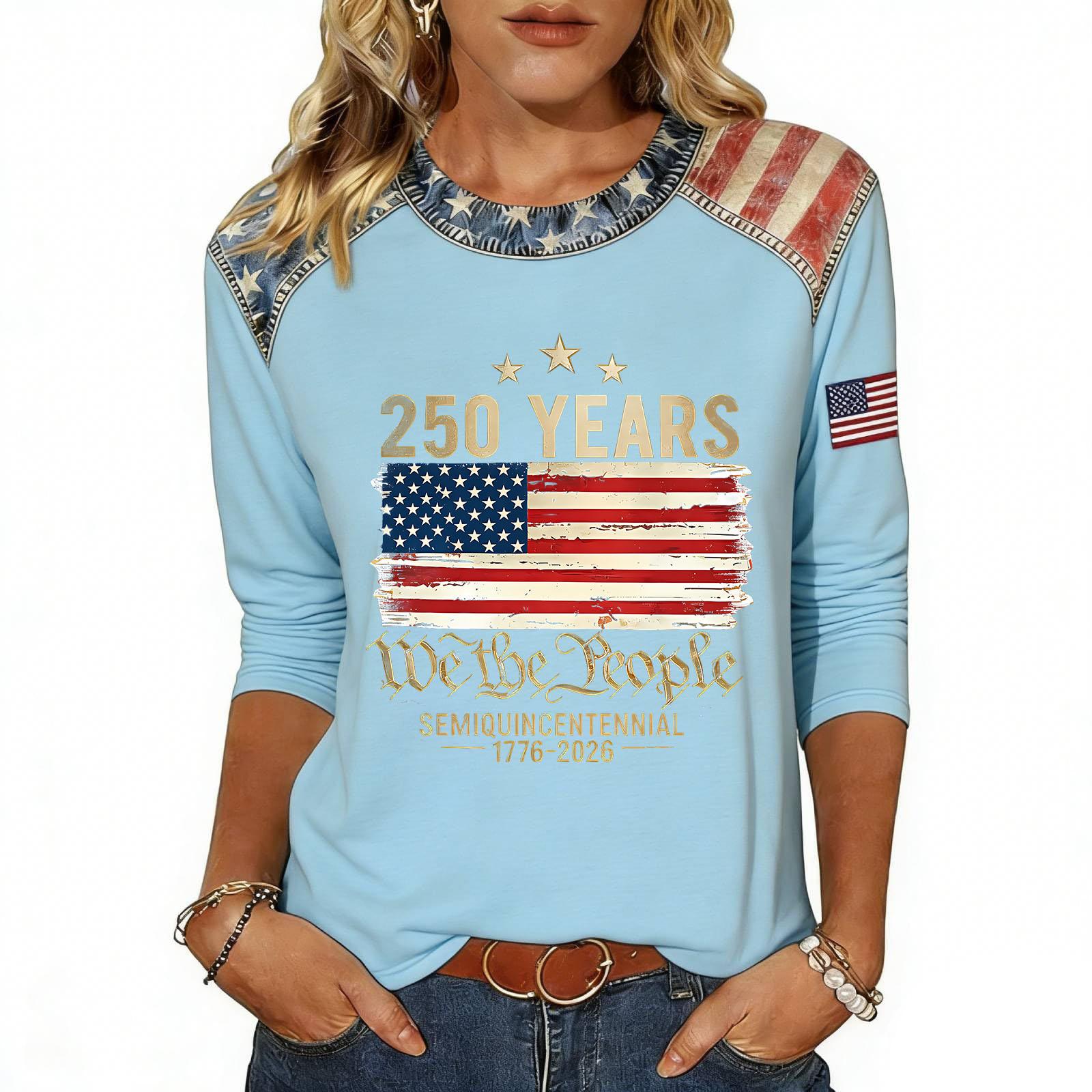 Women s Fashion Casual Independence Day Print Top M синий