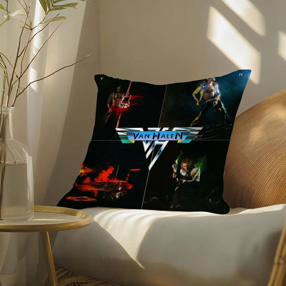 Eddie V-Van H-Halen Band Pillow Case Double-Sided Plush Sofa Cushion Covers Organic Breathable Invisible Zipper