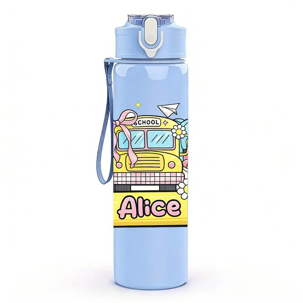 1PC Colorful Retro School Bus Cartoon Print 750ml Color Plastic Sports Water Bottle Leakproof Flip Straw Lid Suitable for Sports Office Home Use