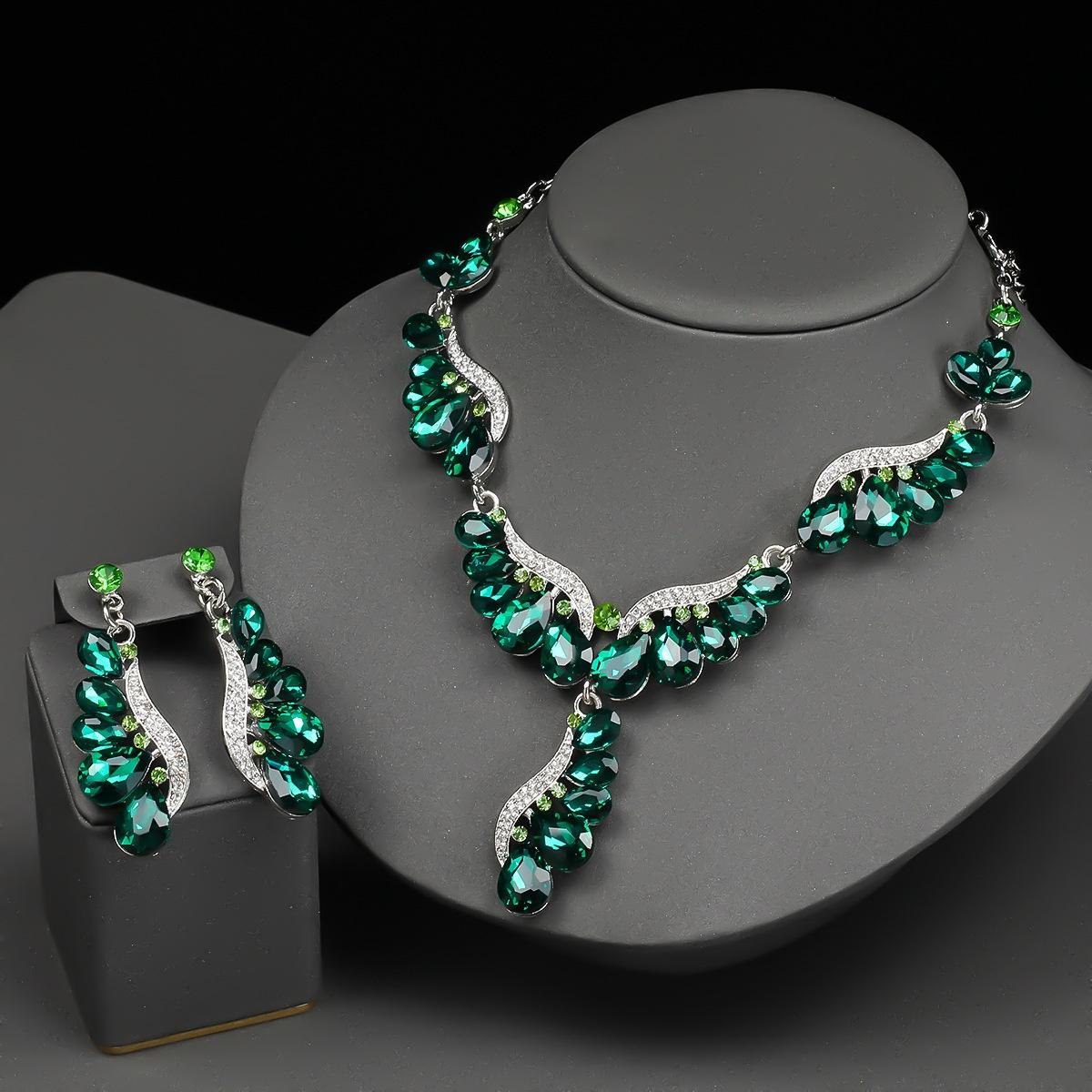 

2025 New Design Colorful Bridal Set For Women Necklace Earring Set Wedding Party Gifts зелений