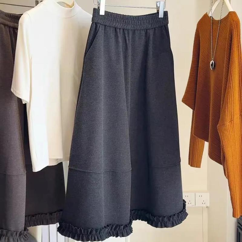 Fustă Lână Culoare Solidă Potrivită cu Orice Stil Femei Toamnă Iarnă Nouă Talie Înaltă Largă Slim A-line Fustă Amplă