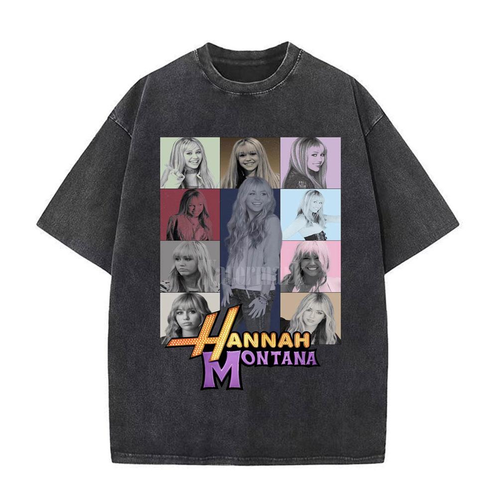 Vintage TV Character Pop Star Singer Hannah Montana T Shirts Unisex Women Fashion Aesthetic Washed Short Sleeve Tshirts Streetwear