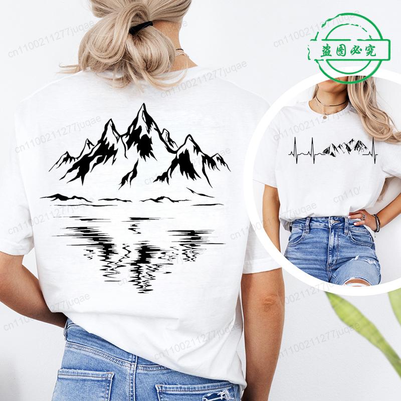 Mountain Print Women T-shirt Summer Outdoor Climbing Hiking Graphic Shirt Short-sleeved Top Outdoor Lovers Summer Lady T-shirt