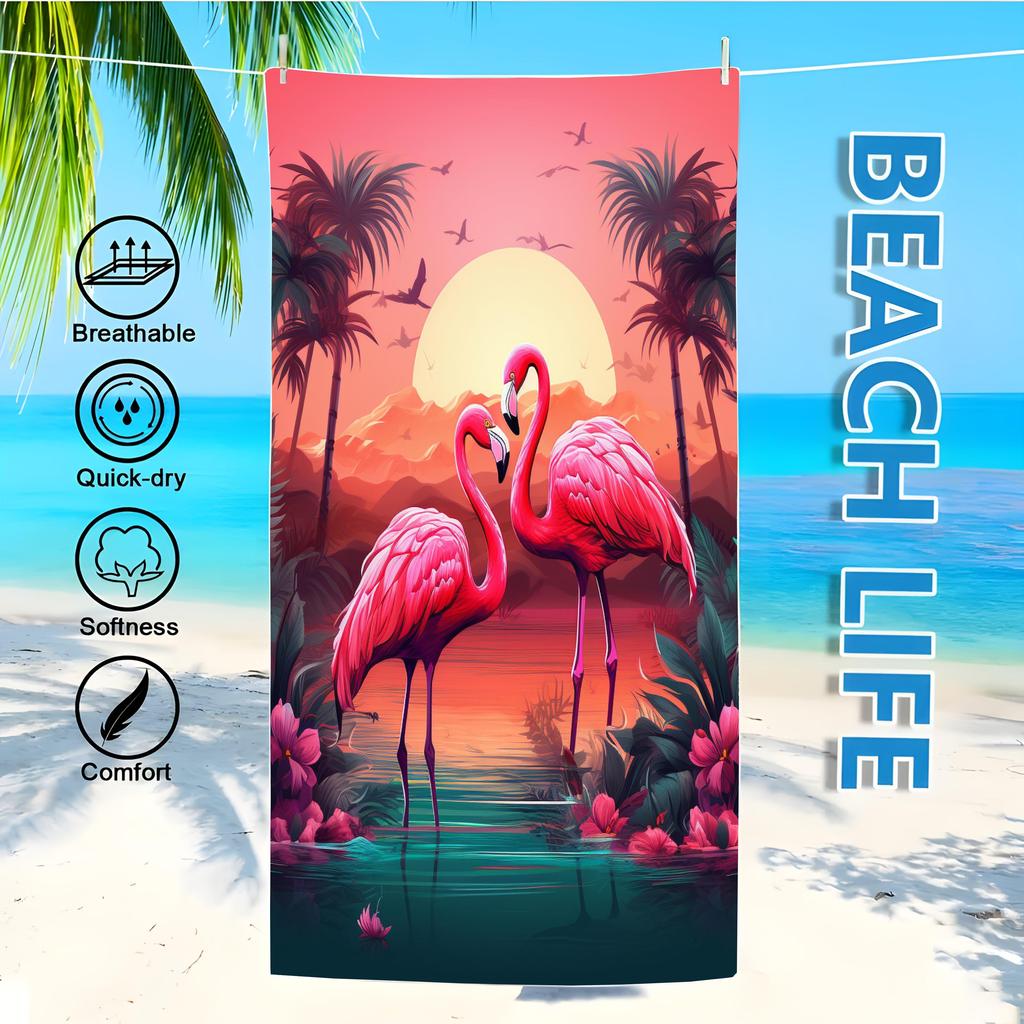 Microfiber Beach Towel Flamingo Palm Tree Bath Towel Thin Absorbent Extra Large Towel for Beach Swimming Camping Yoga Bath Sport