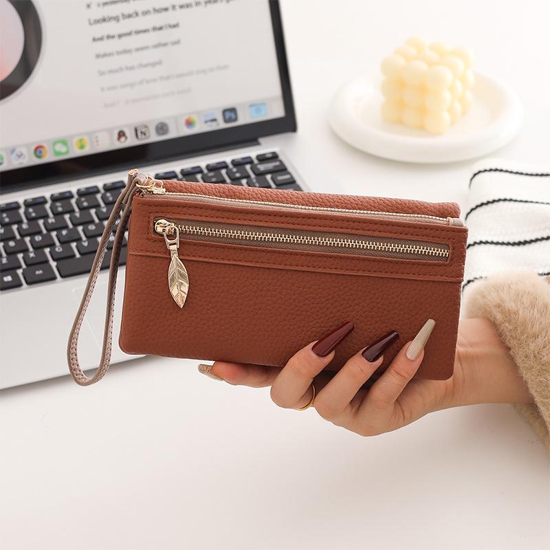 Women's Large Capacity Frosted Double Zipper Long Wallet & Clutch