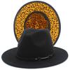 Fashion leopard print belt flat brim top hat autumn and winter British men and women double-sided color matching ethnic style jazz hat Wish
