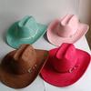 2026 Suede Cowboy Hat Leather Belt And Hat Color  New 58cm Cowboy Hat Suede Material Water Drop Top Men's and Women's Knight Hat