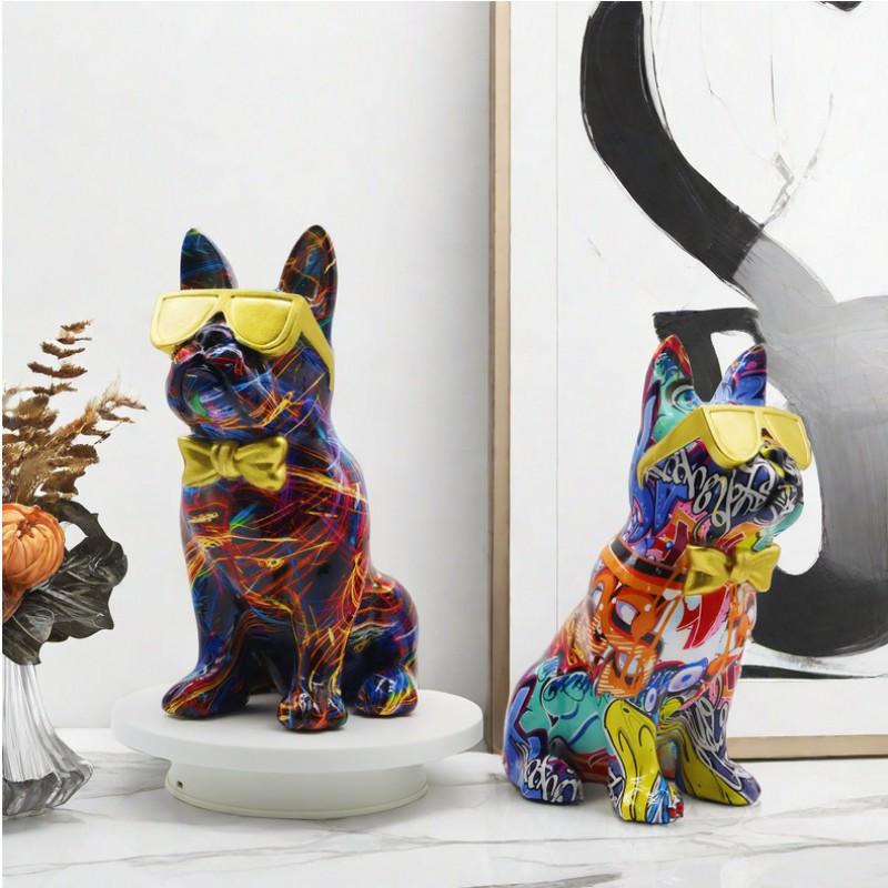 Färgglad Hundfigur i Harts Dekor Hemkontor Entré Hylla Display Modern Stilfull Prydnad
