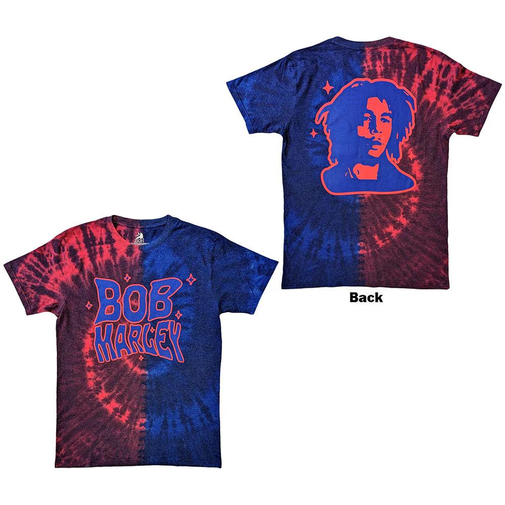 Bob Marley T-Shirt: Trippy Text (Red & Blue) (Back Print & Wash Collection) OFFI XXL