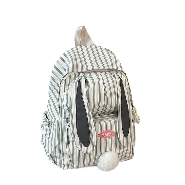 Schoolbag Korean Version Sweet Cartoon Schoolbag Female Junior High School Cute Rabbit Ears Backpack Fashion Striped Class Commuter Backpack