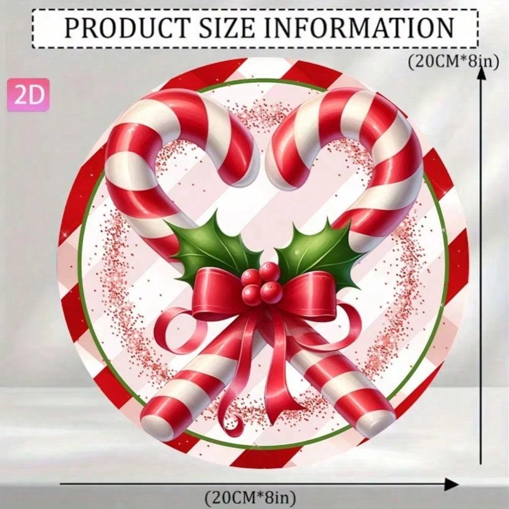 Vintage Christmas Candy Cane Wreath Metal Wall Sign 20x20 cm Retro Holiday Home Decor Xmas