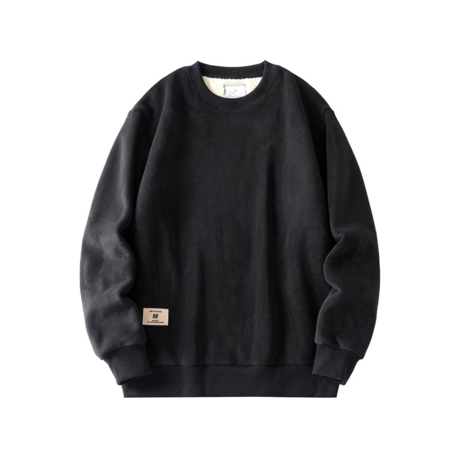 

Мужская повседневная модная теплая бархатная круглая горловина однотонная утолщенная толстовка из бархата L чёрный