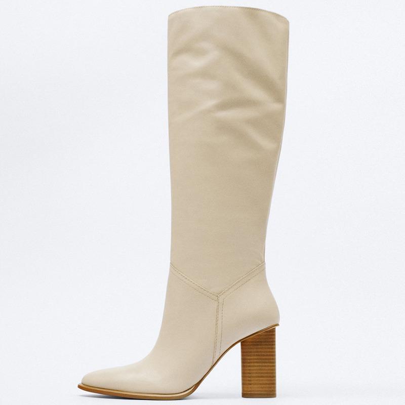 Fashion Retro Minimalist Square Head Slimming Cowhide Knee High Boots New Autumn Winter Women's Shopping Fashion Walk Show Long Boots 43