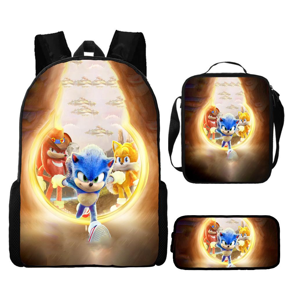 Backpack Sonic Elementary School Bag Lunch Bag Pencil Case Three-Piece Set