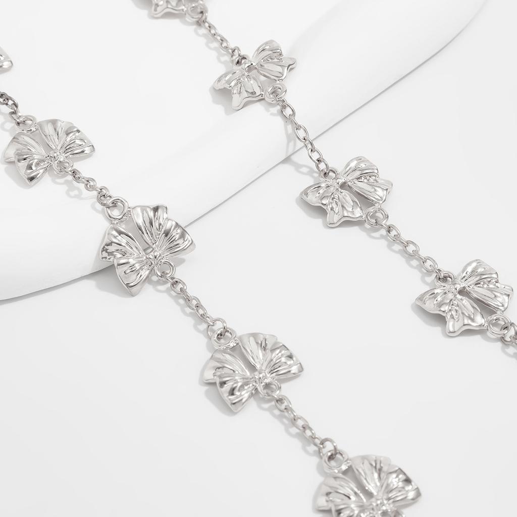 Temperament Fashion Bow Cross Necklace Simple Imitation Pearl Tassel Long Section Collarbone Chain