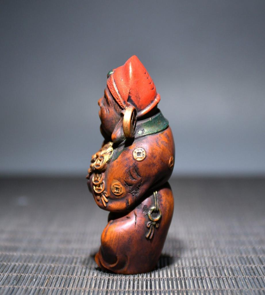 Chinese Boxwood Beautiful Wood Carved Painted Mammon Figure Statue Nice Art Work