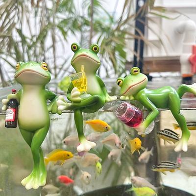 Frog Statue Ornament Aquarium Basin Glass Fish Tank Hanging Decoration Flower Pot Edge Hanging Resin Ornaments 2025 Dropshipping