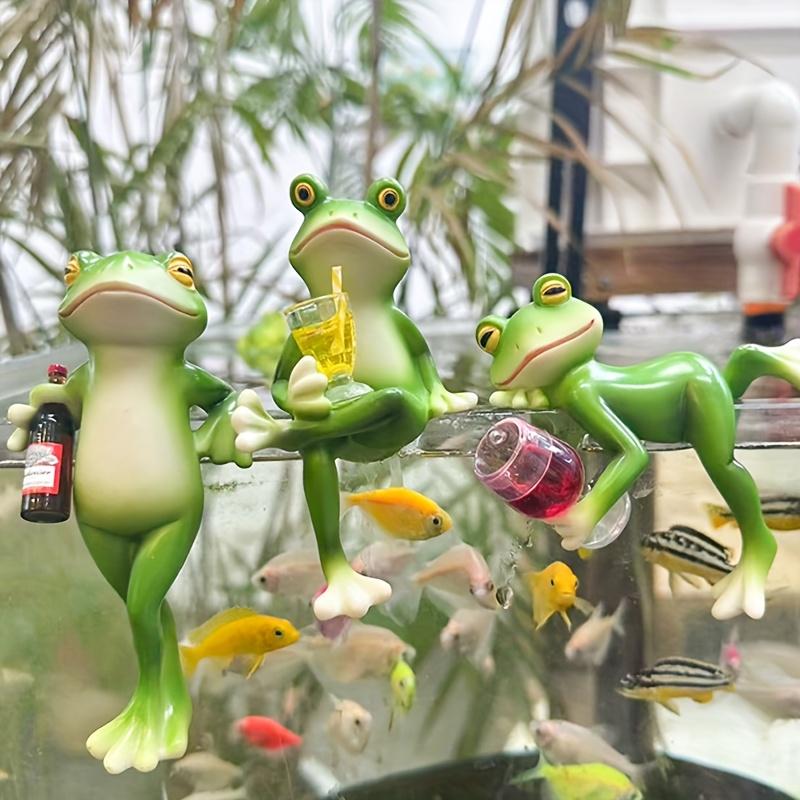 Frog Statue Ornament Aquarium Basin Glass Fish Tank Hanging Decoration Flower Pot Edge Hanging Resin Ornament Gardening Supplies
