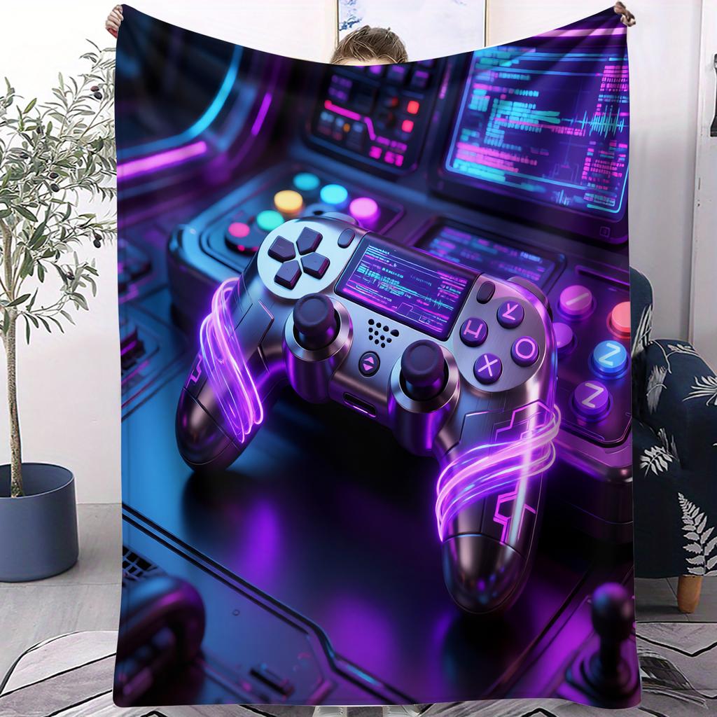 Chic High-end Vibe Game Controller Print Flannel Throw Blanket for Adult Quality Cozy Soft Warm Blanket for Travel Office Home