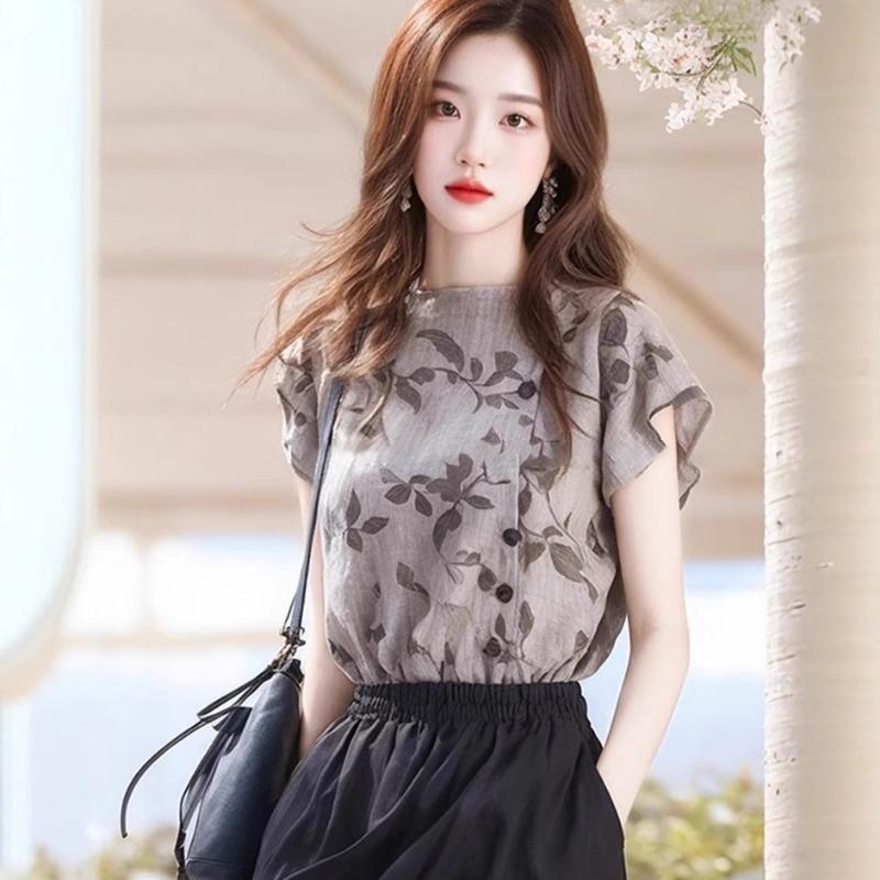 Women French Style Elegant Petal Sleeve Casual Blouse Shirt Top S