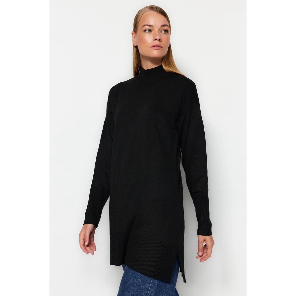 Pulover de tricotaje verde închis cu guler ridicat Tctaw24ak00007