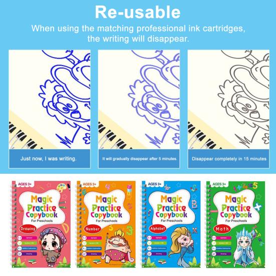 Suddies Trace Grooved Writing Practice Tracetrek Workbook Reusable Grooved Handwriting Workbook Number Letter Tracing Book for Kids Learning