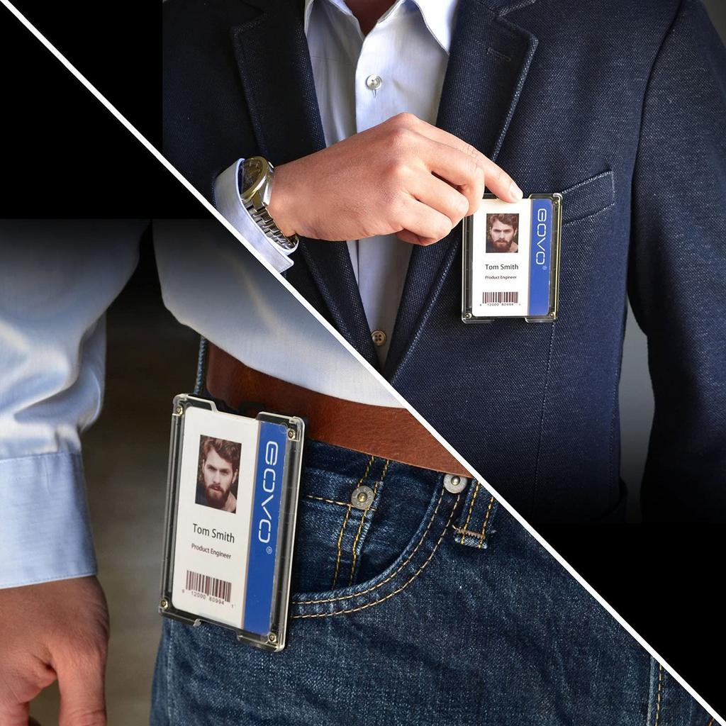 GOVO Badge Heavy Duty Polycarbonate Card Holder with Metal Clip 4 Card Slots Holder/Wallet - ID/Credit & (Holds 1-4 Cards) (Blue)