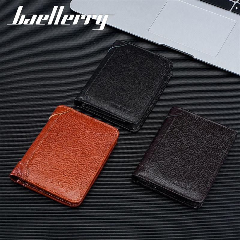 Baellerry Vintage Design Tri-fold Genuine Leather Short Wallets for Men Business ID Card Holder Cash Pack Money Bags