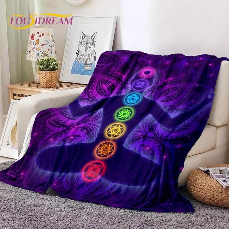 3D Jóga Meditace Duha 7 Čaker HD Měkká Flanelová Přikrývka pro Postele Ložnici Pohovku Piknik, Přehoz pro Venkovní Volný Čas Dárek