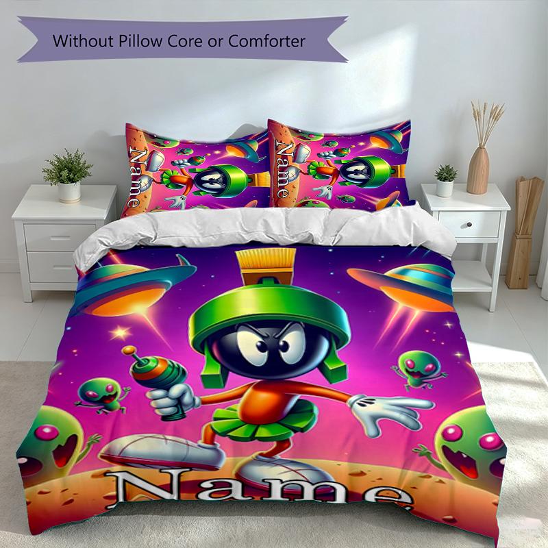 3pcs Custom Name Marvin the Martian Set,Includes 1 Duvet Cover and 2 Pillowcases,All-season Bedroom Decor