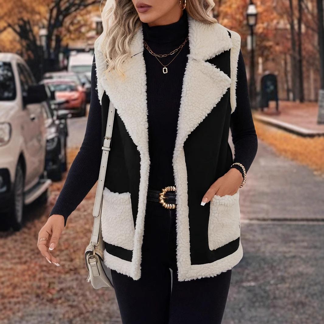 

Winter Vest, Ladies , Plush Coat, Sleeveless Vest, Winter Thick Inner Layer, Plush Vest, Simple Design, Warm S чёрный