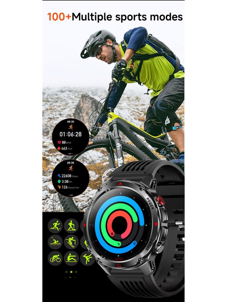 שעון חכם GPS צבאי חדש לגברים שיחת בלוטות' עמיד למים 30 מ' חיצוני פנס LED מצפן ספורט שעון חכם 2025