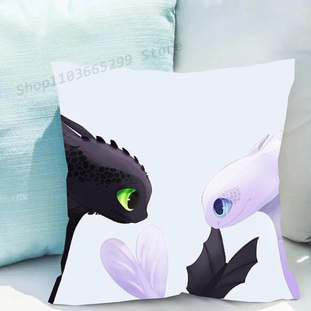 1pc Lovely Couple Toothless Fury Dragon Pillow Case Square Bedroom Sofa Leisure Comfort Cushion Car Living Room Home Decoration