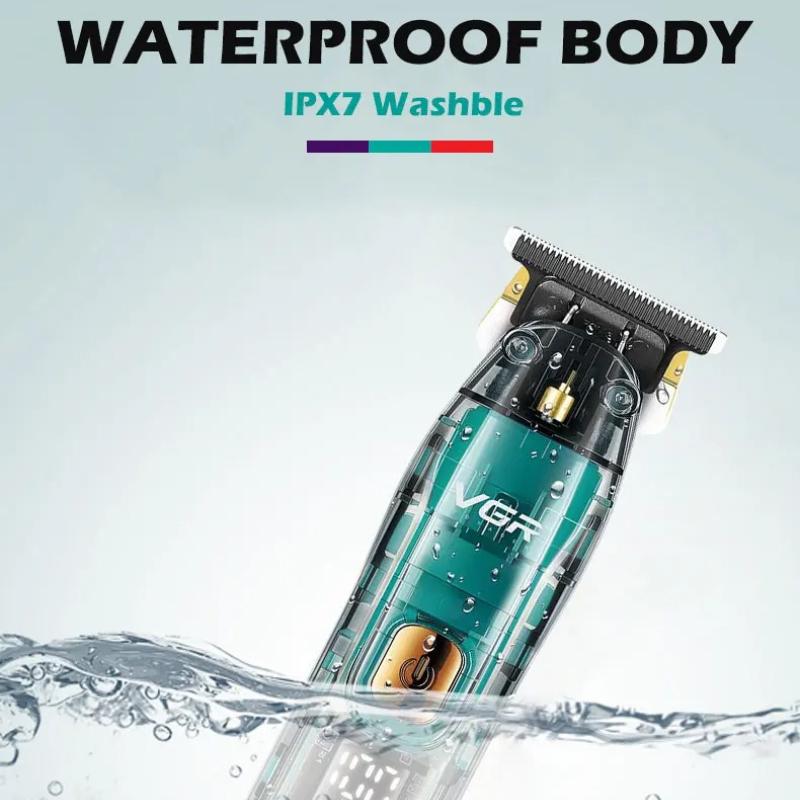 VGR IPX7 Waterproof Electric Hair Clipper Professional Transparent Barber Beard Trimmer Rechargeable Cordless Hair Trimmer for Men Home Clippers V-961