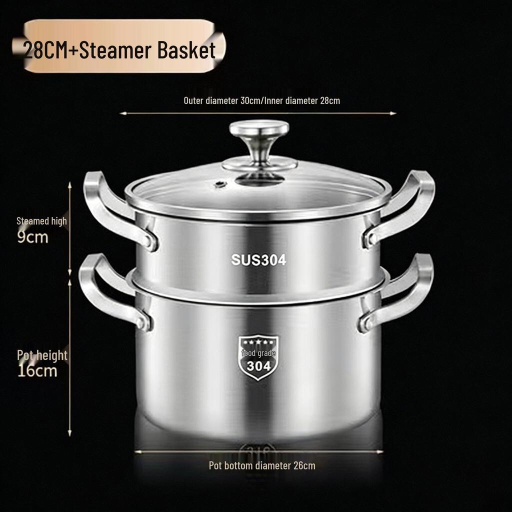 316L Stainless Steel Soup Pot with Handles - Non-Stick for Steaming, Cooking, and Stewing On Induction Cookers