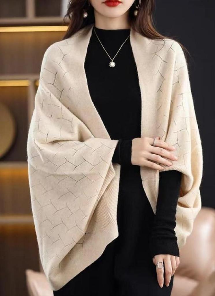 Knit long loose poncho poncho winter [NEKORA] cardigan, stole, shawl, haori, dolman, outerwear, women's, sleeve, top, a-line, a-line coat, cute,