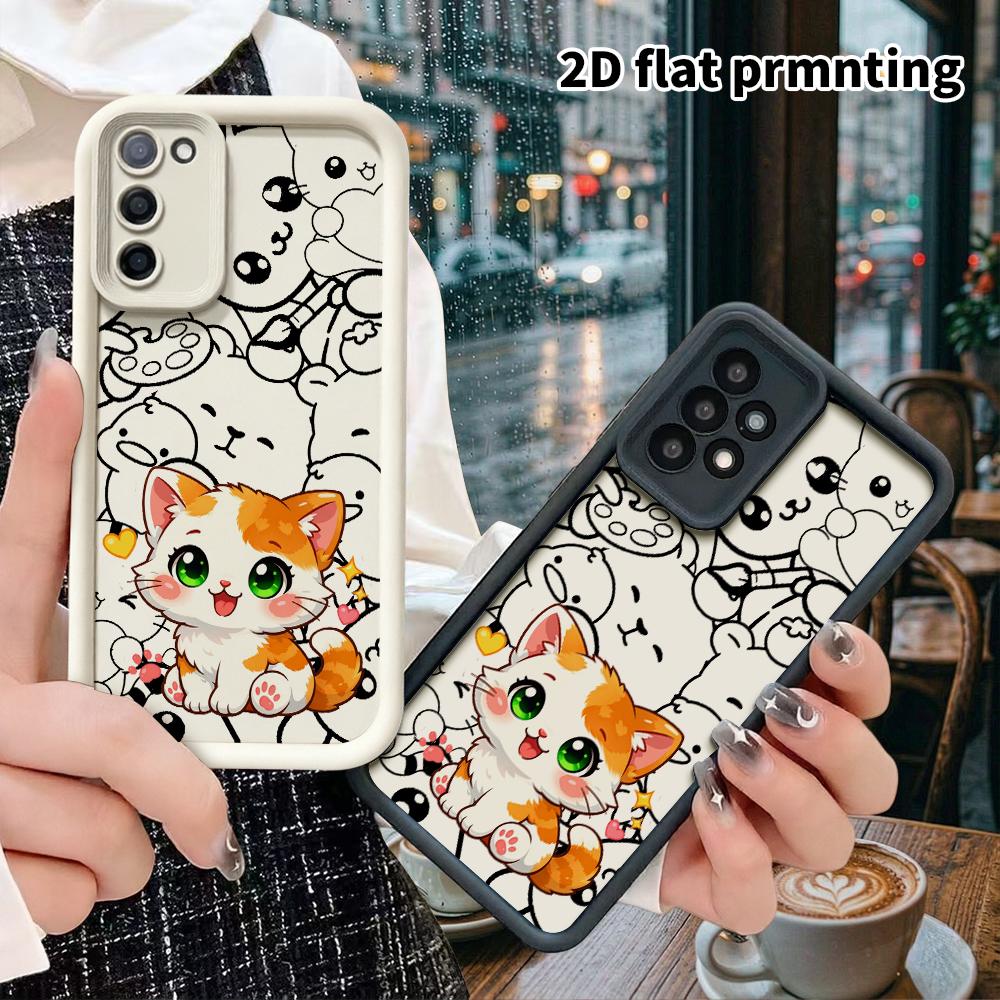Phone Case: 2D Flat, Suitable for Samsung Galaxy A34 A35 M05 M06 S20 S22 S21 FE Plus 5G Protective Case, Orange and White Kitten, Perfect Holiday Gift