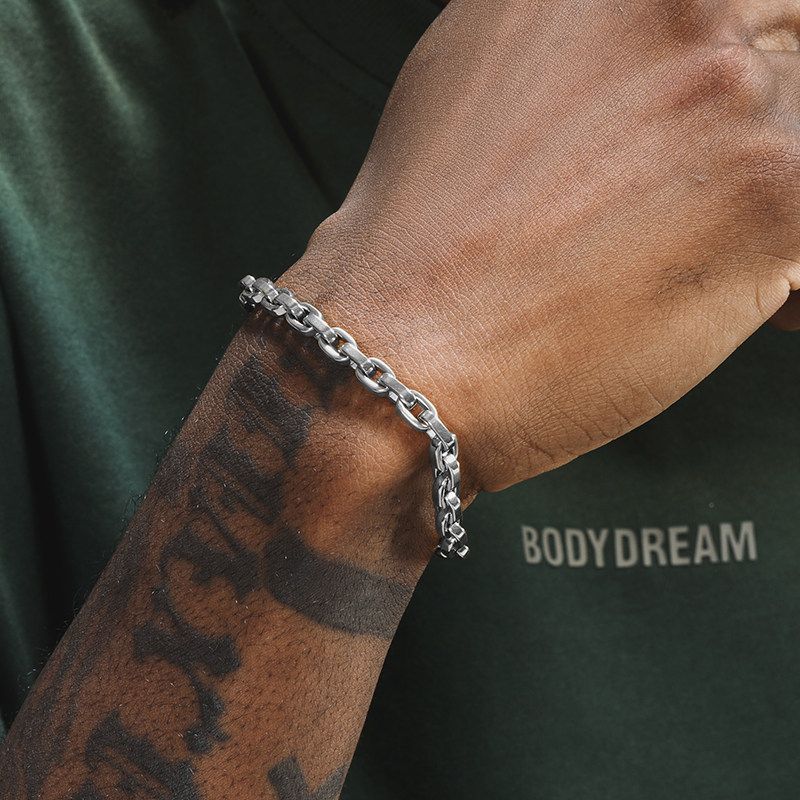 

GRGR 18K Gold Bracelet Men s Hip Hop European and American Style Trendy Unique Fine Silver Titanium Steel O-Ring Bracelet Fancy Silver 18cm