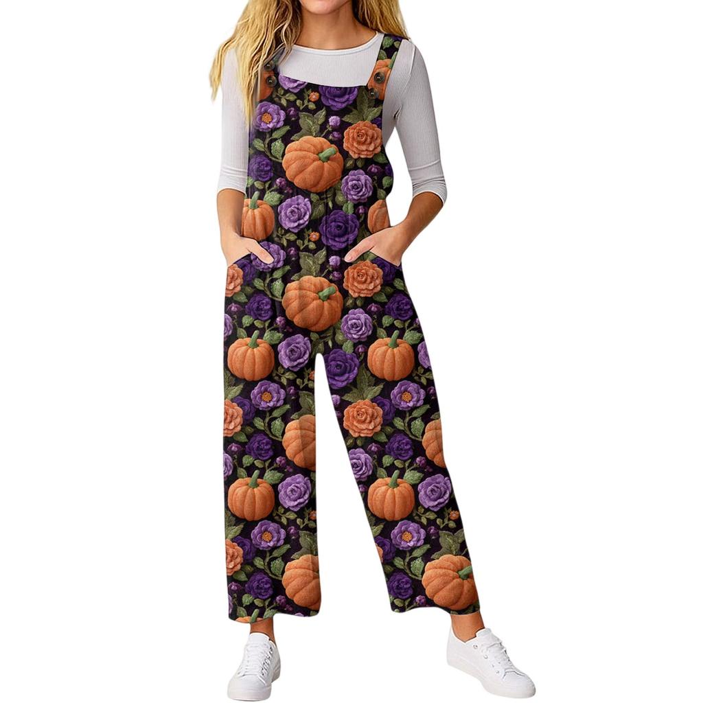 Women’s Loose Casual Sleeveless Jumpsuit Halloween Printed Jumpsuit Printed Jumpsuit