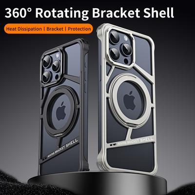 Metal Magnetic Stand Phone Case For Iphone 14 15 16 Pro Max Hollow Heat Dissipation Aluminum Phone Cover For iPhone 14 15 Promax