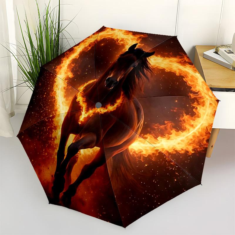 1pc FireHorse FlameRider Automatic Folding Umbrella Portable Collapsible 8-Rib Umbrella for All Seasons, Casual Outdoor Accessory, B64