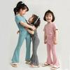 2025 Summer Children's Solid Color Short-Sleeved Cotton and Linen Two-Piece Set