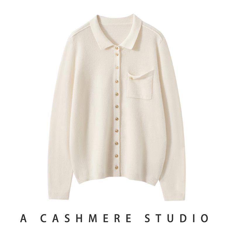 Chic Age-Reducing Gold Button Knit Cardigan with Pockets - Women's Autumn Solid Color Versatile Outerwear Top
