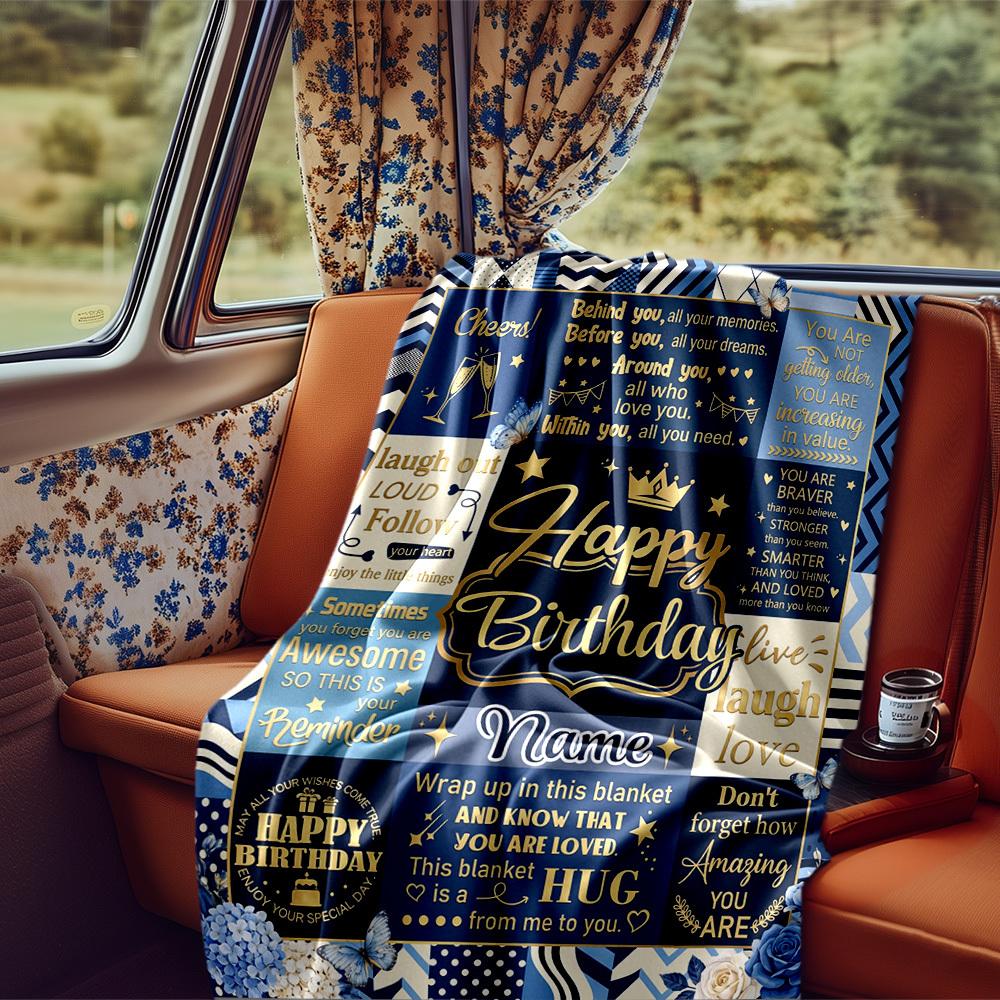 Happy Birthday Celebration Blanket Personalized Name Soft Comfortable Stylish Blanket Car Blanket Perfect For Travel Camping Outdoor Home Suitable For