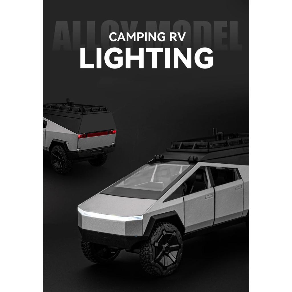 1/24 Tesla Cybertruck Camping RV Alloy Die Cast Toy Car Model Sound and Light Children's Toy Collectibles Birthday Gift